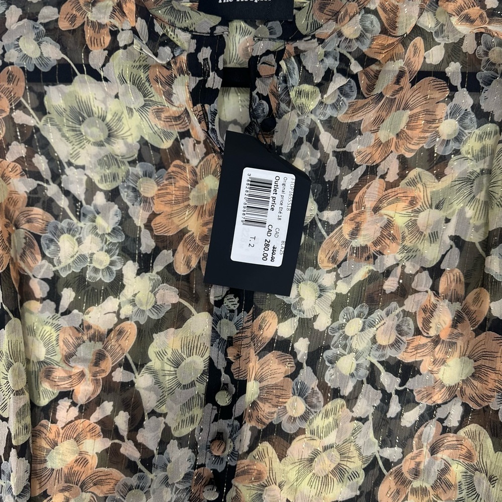 The Kooples Floral Sheer Blouse - Black, Cream, Orange with lurex - classy